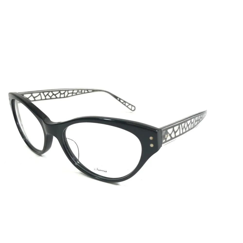 Sama Eyeglasses Frames JOSETTE ONYX Black Clear Gray Cat Eye Full Rim 53-18-135